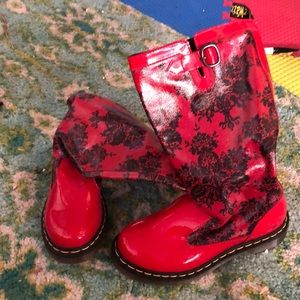 Doc marten red and black floral design.